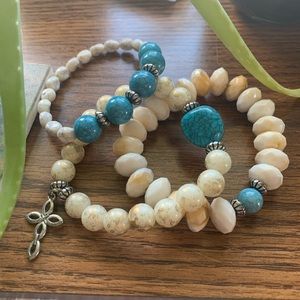 FP/ elastic stone turquoise bracelet set 3pc